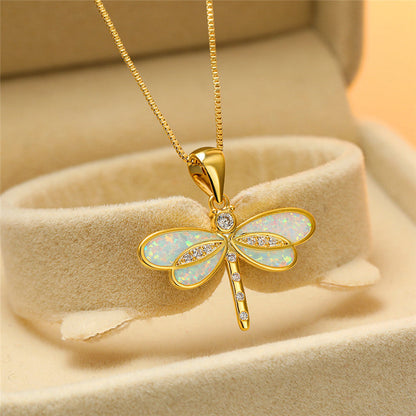 Dragonfly Necklace in Gold with Opal - emmy-rae-jewels.com