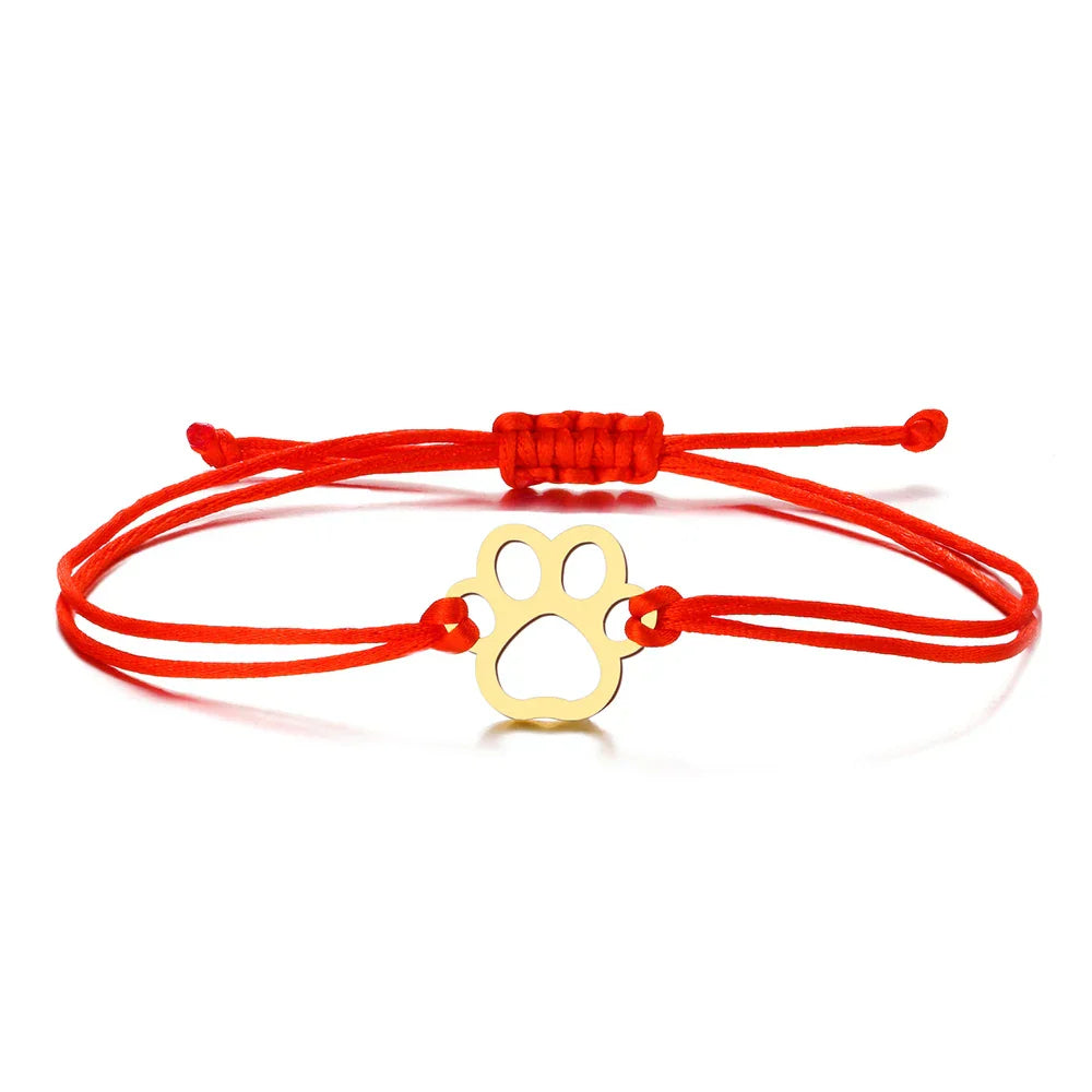 Paw Print Cord Bracelet – Adjustable Black and Red Design - emmy-rae-jewels.com