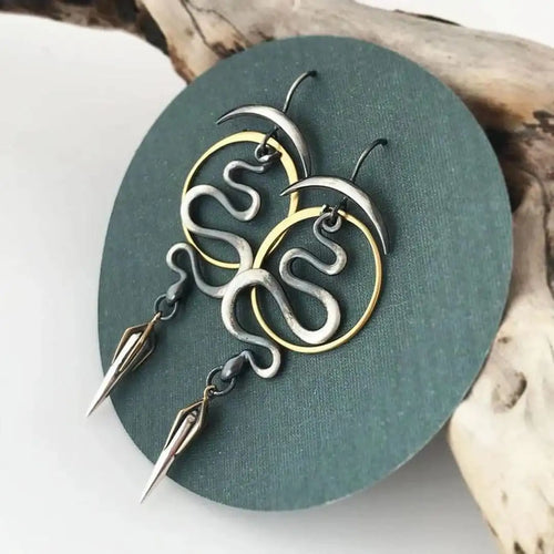 Classic Mixed Metal Serpent Drop Earrings