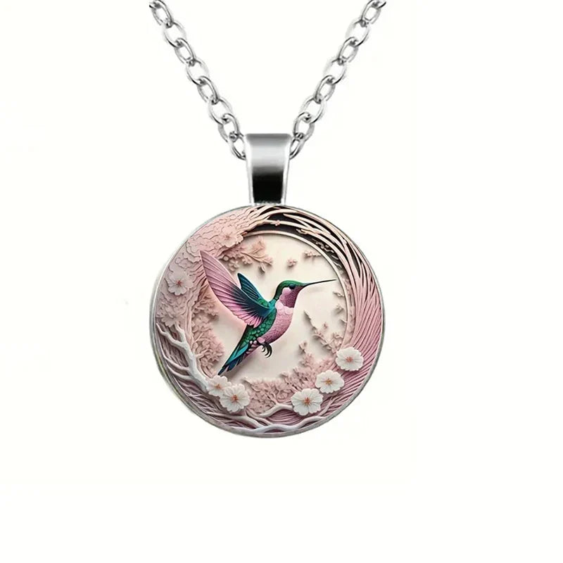 Hummingbird Glass Dome Pendant Necklace - emmy-rae-jewels.com