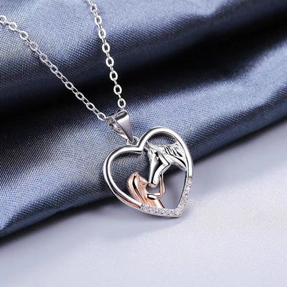 Beautiful Heart Zircon Girl and Horse Necklace - emmy-rae-jewels.com