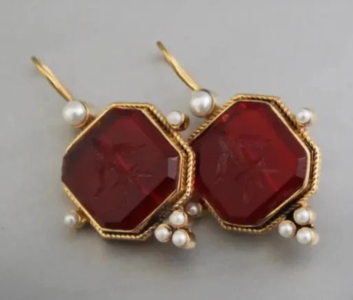 Elegant Vintage Geometric Pearl Pendant Drop Earrings - emmy-rae-jewels.com