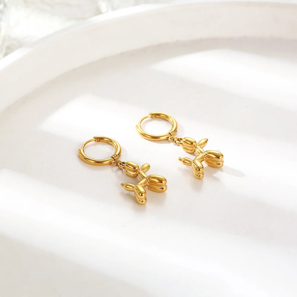 Gold Huggie Earrings with Mini Balloon Dog Charm - emmy-rae-jewels.com