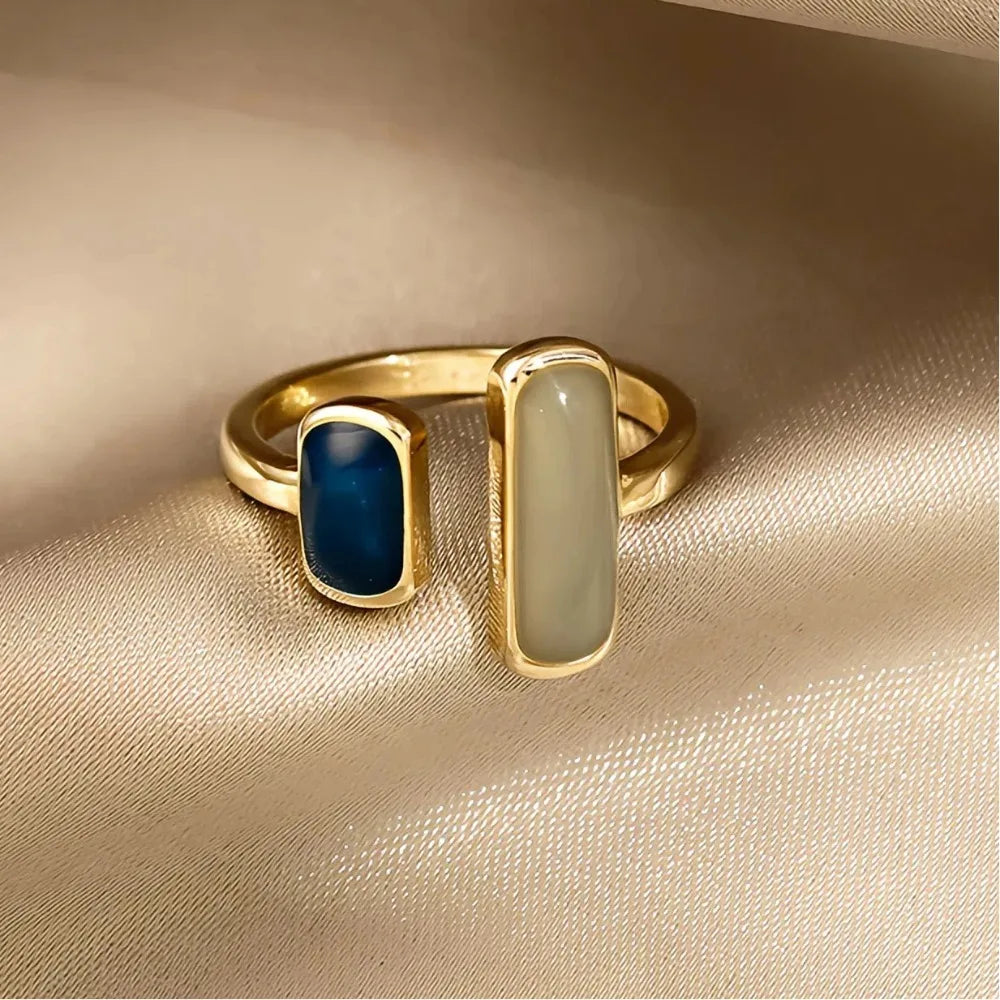 Dual Gemstone Adjustable Open Ring