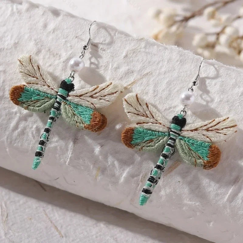 Bohemian Embroidered Dragonfly Earrings - emmy-rae-jewels.com