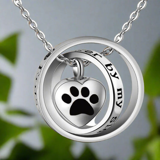 "No Longer By My Side, Forever In My Heart" – Stainless Steel Urn Paw Necklace - emmy-rae-jewels.com