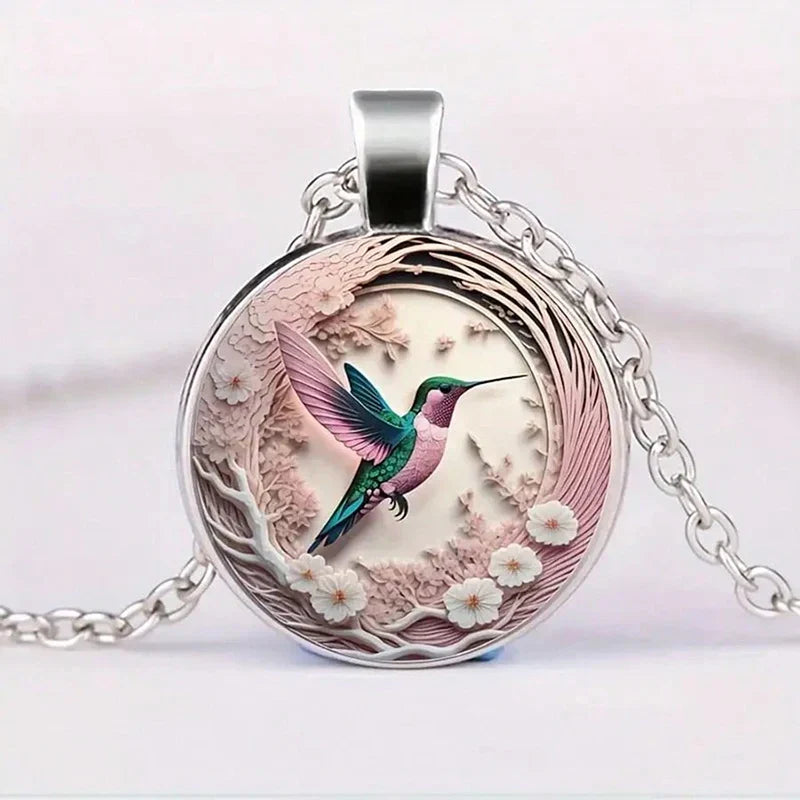 Hummingbird Glass Dome Pendant Necklace - emmy-rae-jewels.com