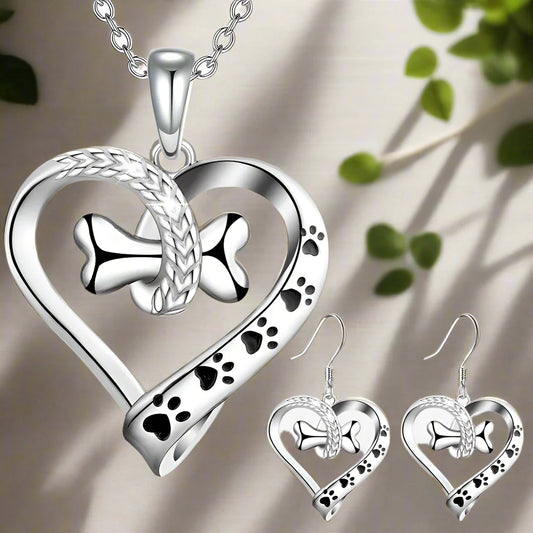 2-Piece Jewelry Set with Paw, Heart & Bone Charms - emmy-rae-jewels.com
