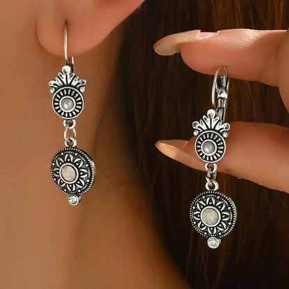 Vintage Crystal Medallion Drop Earrings