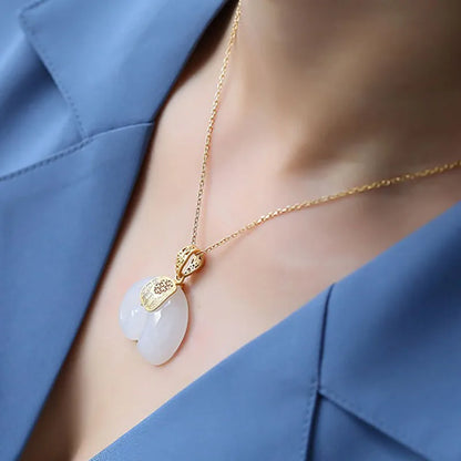 Hetian Jade Elephant Pendant Necklace – 18K Gold Plated Chain for Women - emmy-rae-jewels.com