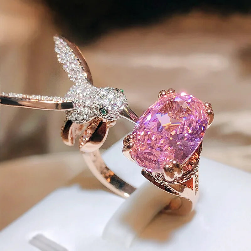 Adjustable Hummingbird Gemstone Ring – Zircon, 14K Gold Plated - emmy-rae-jewels.com