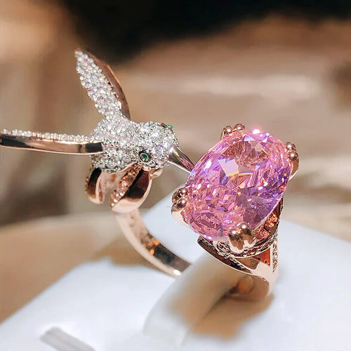 Adjustable Hummingbird Gemstone Ring – Zircon, 14K Gold Plated - emmy-rae-jewels.com