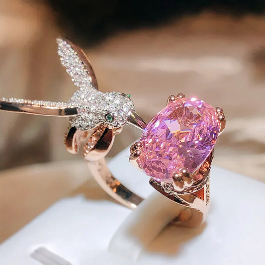 Adjustable Hummingbird Gemstone Ring – Zircon, 14K Gold Plated - emmy-rae-jewels.com
