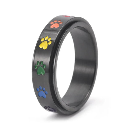 Spinning Stress Reducing Paw Ring – Stainless Steel with Rainbow Paws - emmy-rae-jewels.com