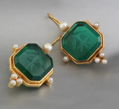 Elegant Vintage Geometric Pearl Pendant Drop Earrings - emmy-rae-jewels.com