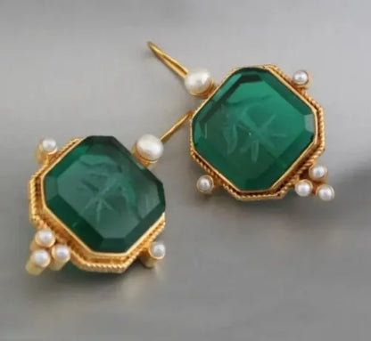 Elegant Vintage Geometric Pearl Pendant Drop Earrings - emmy-rae-jewels.com