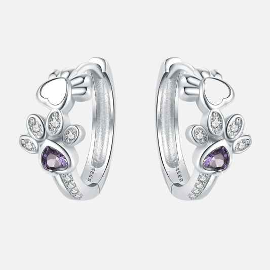 Paw Huggie Earrings in 925 Sterling Silver – With Zirconia and Heart Gem - emmy-rae-jewels.com