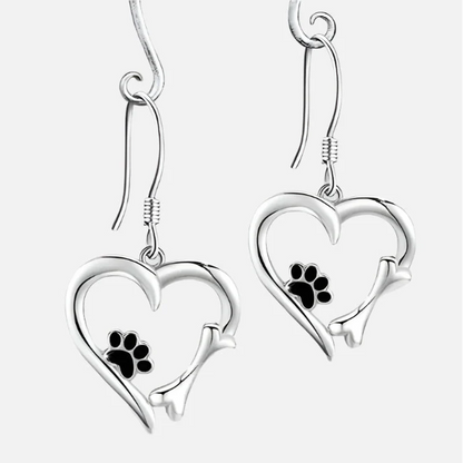 Silver Drop Earrings with Heart & Paw Design - emmy-rae-jewels.com