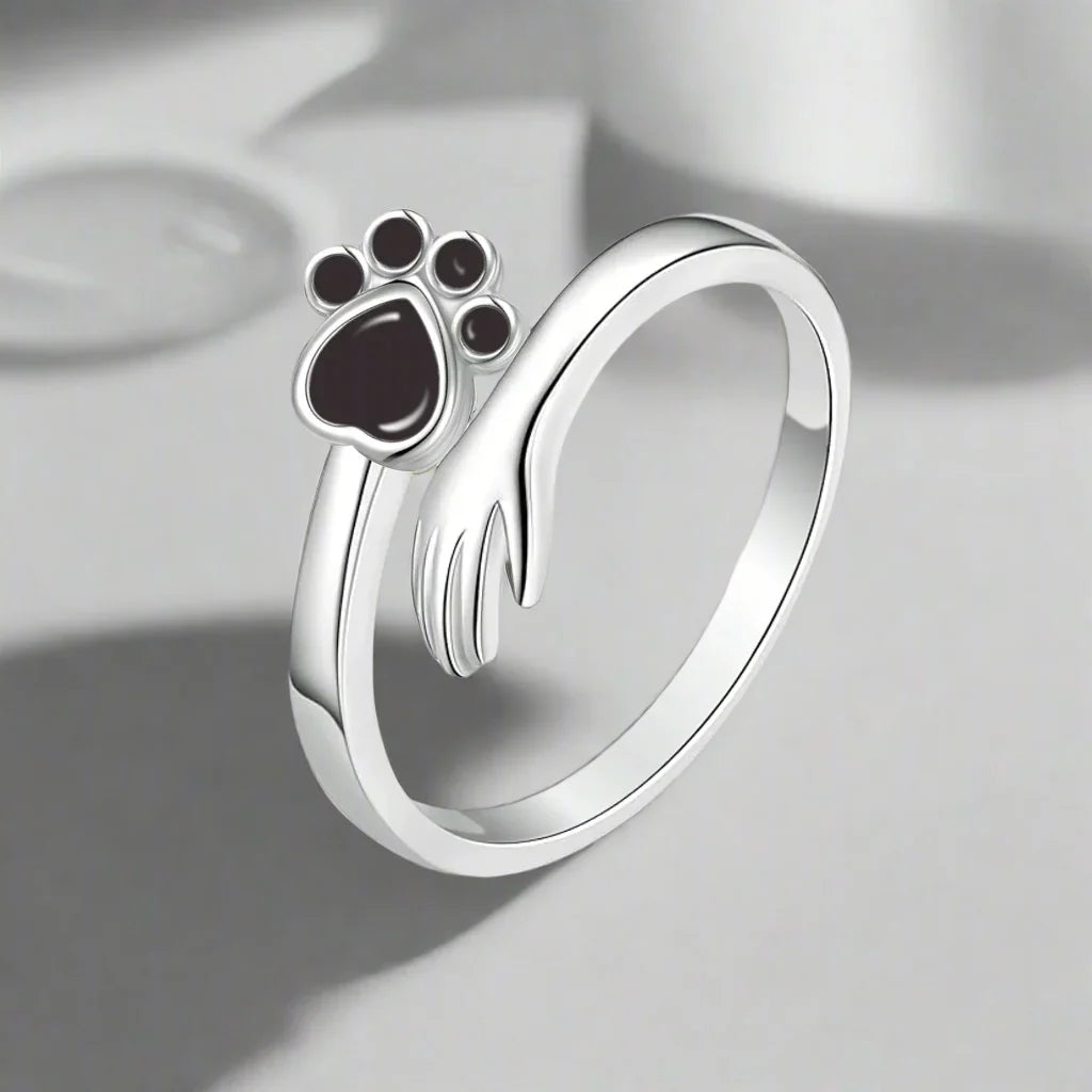 925 Sterling Silver Adjustable Ring – Hand and Paw Print Design - emmy-rae-jewels.com