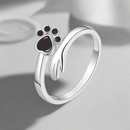 925 Sterling Silver Adjustable Ring – Hand and Paw Print Design - emmy-rae-jewels.com