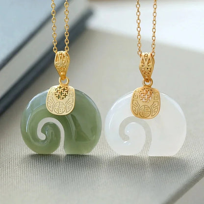 Hetian Jade Elephant Pendant Necklace – 18K Gold Plated Chain for Women - emmy-rae-jewels.com