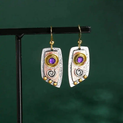 Bohemian Three Tone Gemstone Earrings
