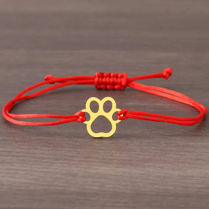 Paw Print Cord Bracelet – Adjustable Black and Red Design - emmy-rae-jewels.com