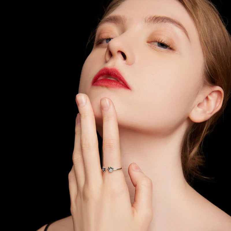925 Sterling Silver Paw Ring – Adjustable with Zirconia & Enamel - emmy-rae-jewels.com