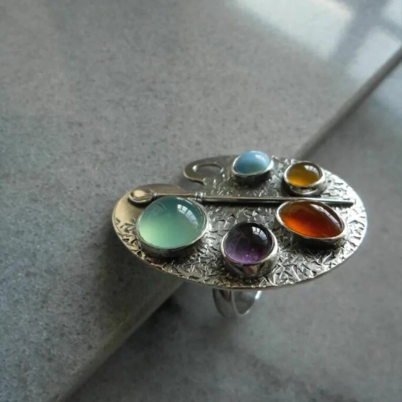 Artist Palette Multicolor Gemstone Adjustable Ring - emmy-rae-jewels.com