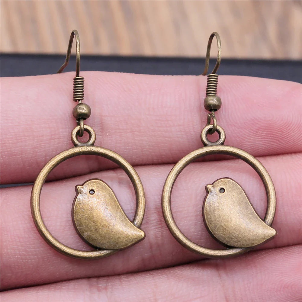 Vintage Bird Charm Drop Earrings – Handmade Boho Jewelry - emmy-rae-jewels.com