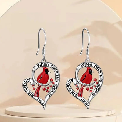 Cardinal Memorial Earrings – “When Cardinals Appear, Angels Are Near” Heart Drop Design - emmy-rae-jewels.com