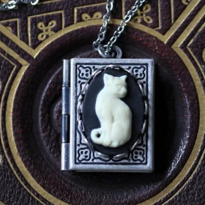 Vintage Cat Book Pendant Necklace – Rotating Page Design - emmy-rae-jewels.com