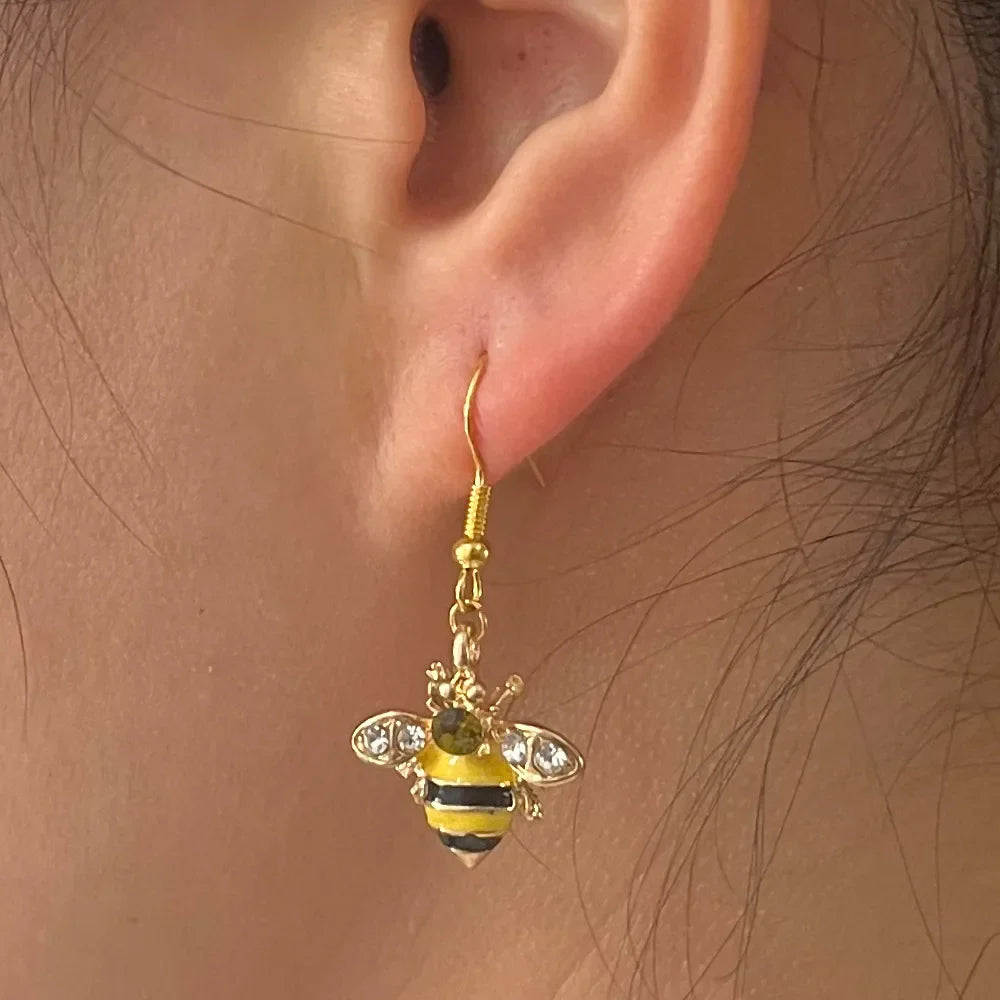 Golden Bee & Honeycomb Crystal Earrings - emmy-rae-jewels.com