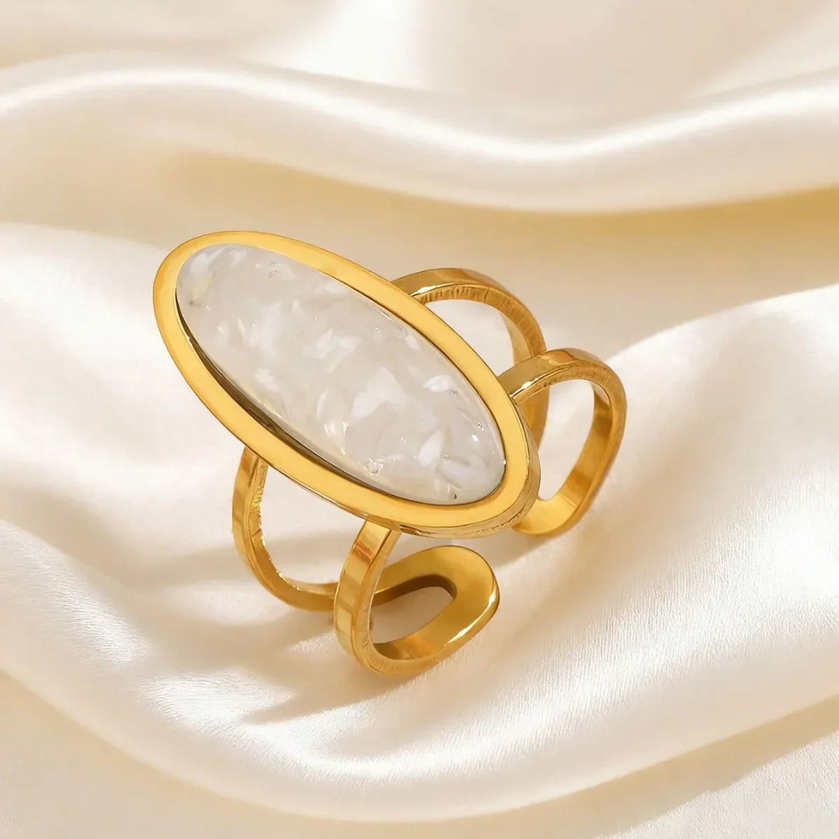 Gold Oval Cabochon Double Ring - emmy-rae-jewels.com