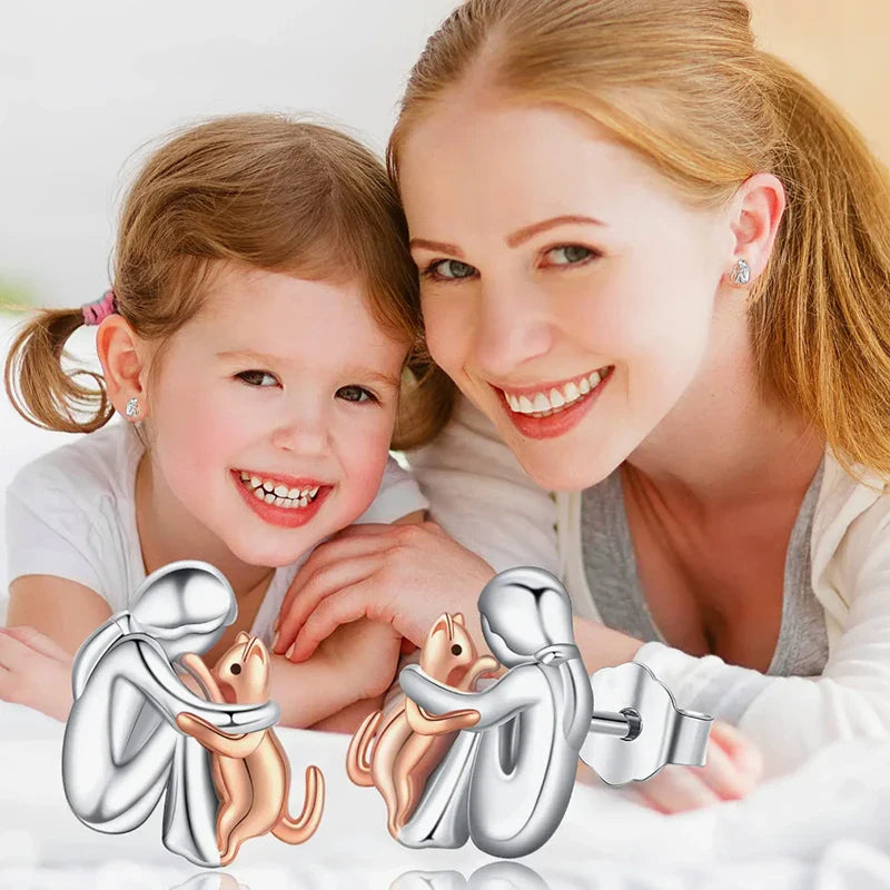 Silver and Gold Two-Tone Cat Hug Earrings - emmy-rae-jewels.com