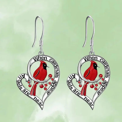 Cardinal Memorial Earrings – “When Cardinals Appear, Angels Are Near” Heart Drop Design - emmy-rae-jewels.com