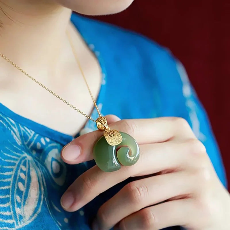Hetian Jade Elephant Pendant Necklace – 18K Gold Plated Chain for Women - emmy-rae-jewels.com