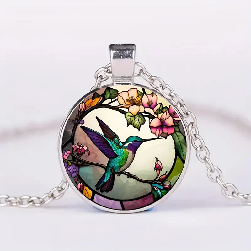 Hummingbird Glass Dome Pendant Necklace - emmy-rae-jewels.com