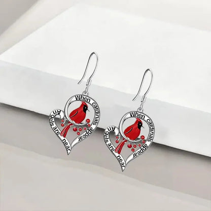 Cardinal Memorial Earrings – “When Cardinals Appear, Angels Are Near” Heart Drop Design - emmy-rae-jewels.com