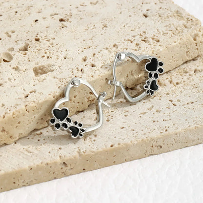 Heart Paw Huggie Earrings with Black Enamel - emmy-rae-jewels.com