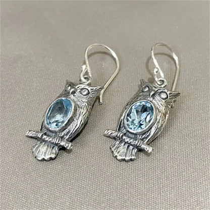 Classic Silver Owl Crystal Earrings