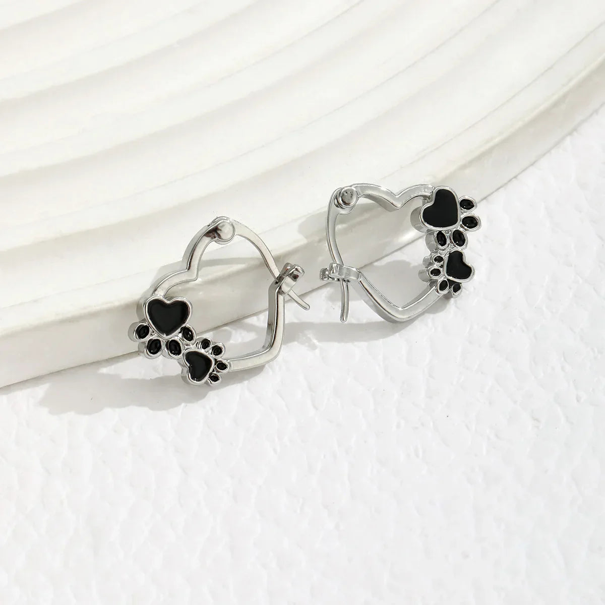 Heart Paw Huggie Earrings with Black Enamel - emmy-rae-jewels.com