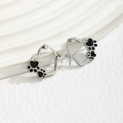 Heart Paw Huggie Earrings with Black Enamel - emmy-rae-jewels.com
