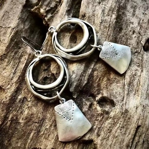 Vintage Silver Hanging Square Dangle Earrings
