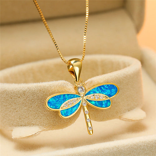 Dragonfly Necklace in Gold with Opal - emmy-rae-jewels.com