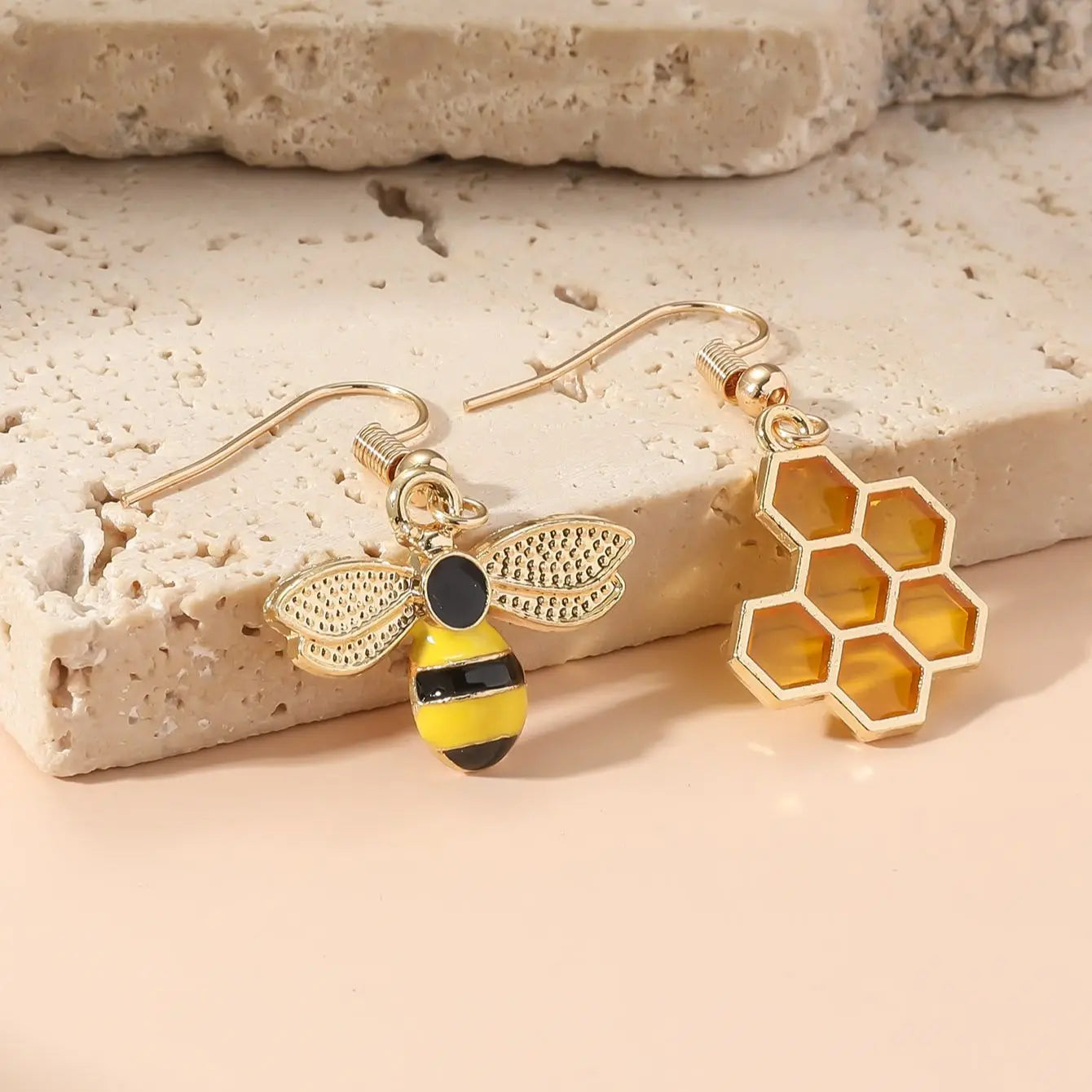 Honeycomb & Bee Drop Earrings – Gold Tone Jewelry for Women - emmy-rae-jewels.com