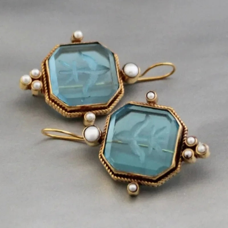 Elegant Vintage Geometric Pearl Pendant Drop Earrings - emmy-rae-jewels.com
