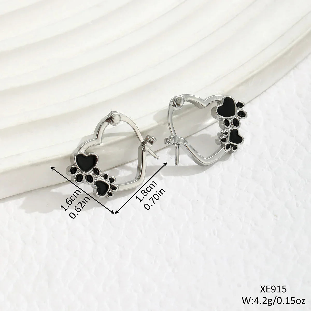 Heart Paw Huggie Earrings with Black Enamel - emmy-rae-jewels.com