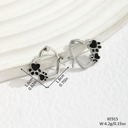 Heart Paw Huggie Earrings with Black Enamel - emmy-rae-jewels.com