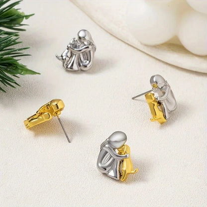 Silver and Gold Two-Tone Hug Earrings - emmy-rae-jewels.com